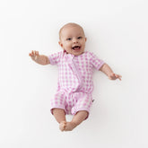 Zipper Shortall Romper in Gingham Thistle