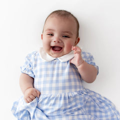 Peter Pan Collar Bodysuit Dress in Gingham Breeze