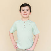 Short Sleeve Toddler Henley Tee in Basil