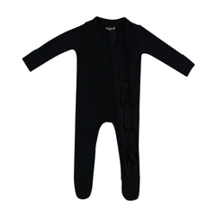 Ribbed Ruffle Zipper Footie in Midnight