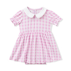 Peter Pan Collar Bodysuit Dress in Gingham Thistle