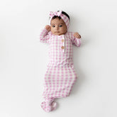 Knotted Gown with Bow Set in Gingham Thistle