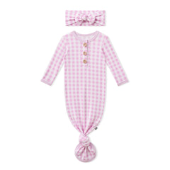 Knotted Gown with Bow Set in Gingham Thistle