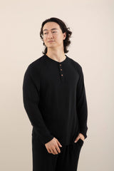 Men's Long Sleeve Henley Top in Midnight