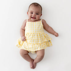Spaghetti Strap Ruffle Romper in Gingham Chamomile