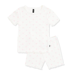 Pointelle Short Sleeve Set in Sweet Pink Bow