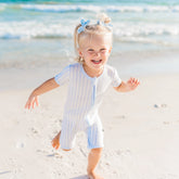 Zipper Shortall Romper in Small Mist Stripe