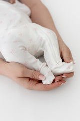 Pointelle Zippered Footie in Sweet Pink Bow