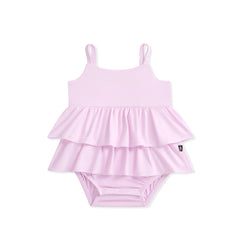 Spaghetti Strap Ruffle Romper in Thistle