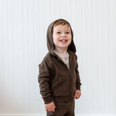 Fleece Zip Up Hoodie in Espresso