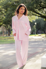 Long-Sleeved Women's Pajama Set in Small Sakura Stripe