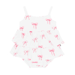 Spaghetti Strap Ruffle Romper in Bow