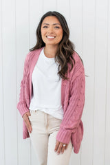 Cable Knit Adult Cardigan in Apple Blossom