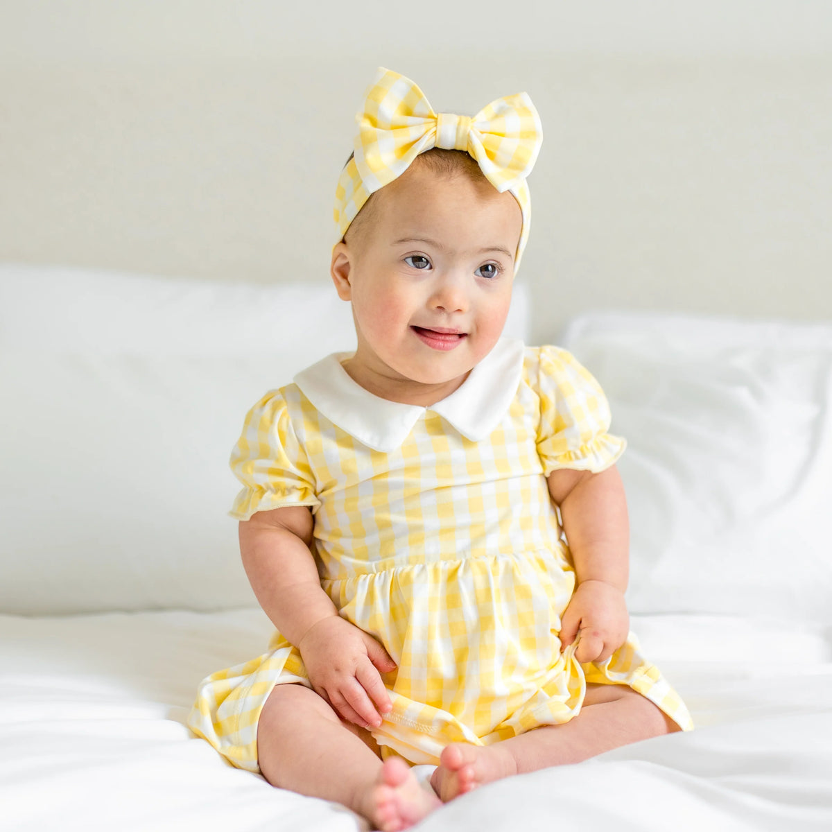 Peter Pan Collar Bodysuit Dress in Gingham Chamomile