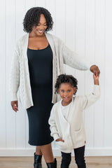 Cable Knit Adult Cardigan in Oat
