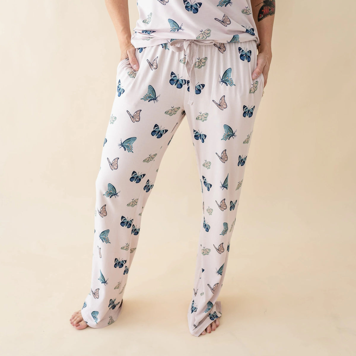 Women's Lounge Pants in Blush Butterfly
