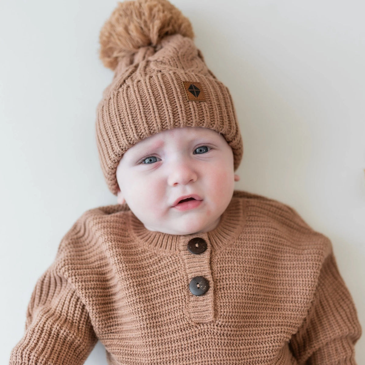 Chunky Cable Knit Beanie in Latte