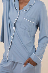Long-Sleeved Women's Pajama Set in Slate with Cloud Trim