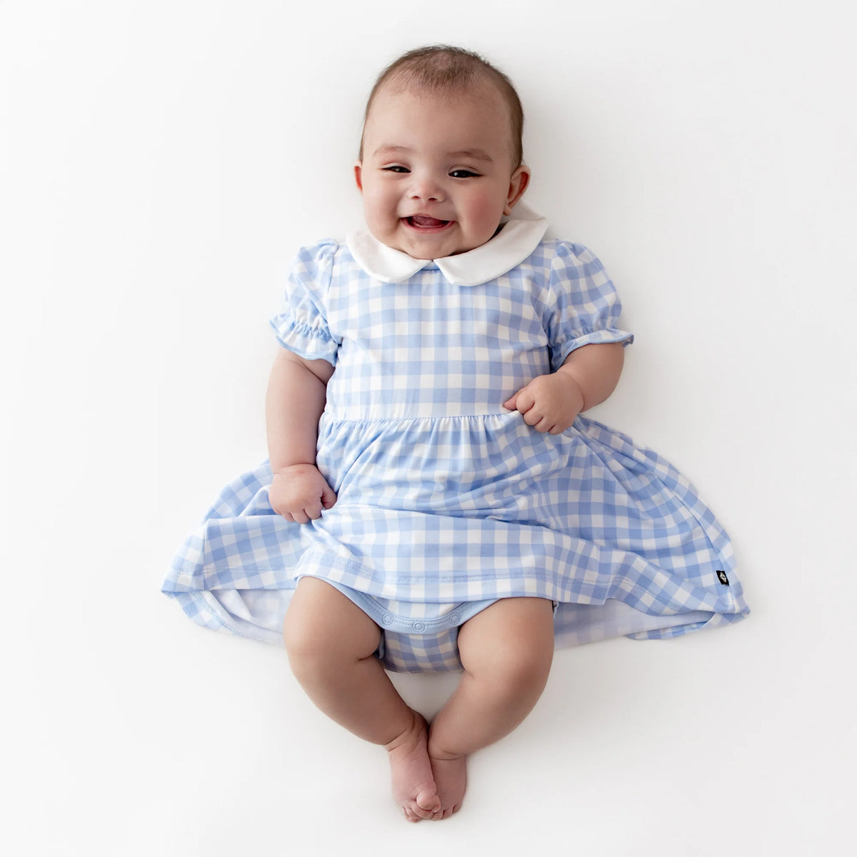 Peter Pan Collar Bodysuit Dress in Gingham Breeze