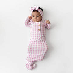 Knotted Gown with Bow Set in Gingham Thistle