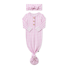 Knotted Gown with Bow Set in Gingham Thistle