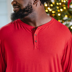 Men's Long Sleeve Henley Top in Cardinal