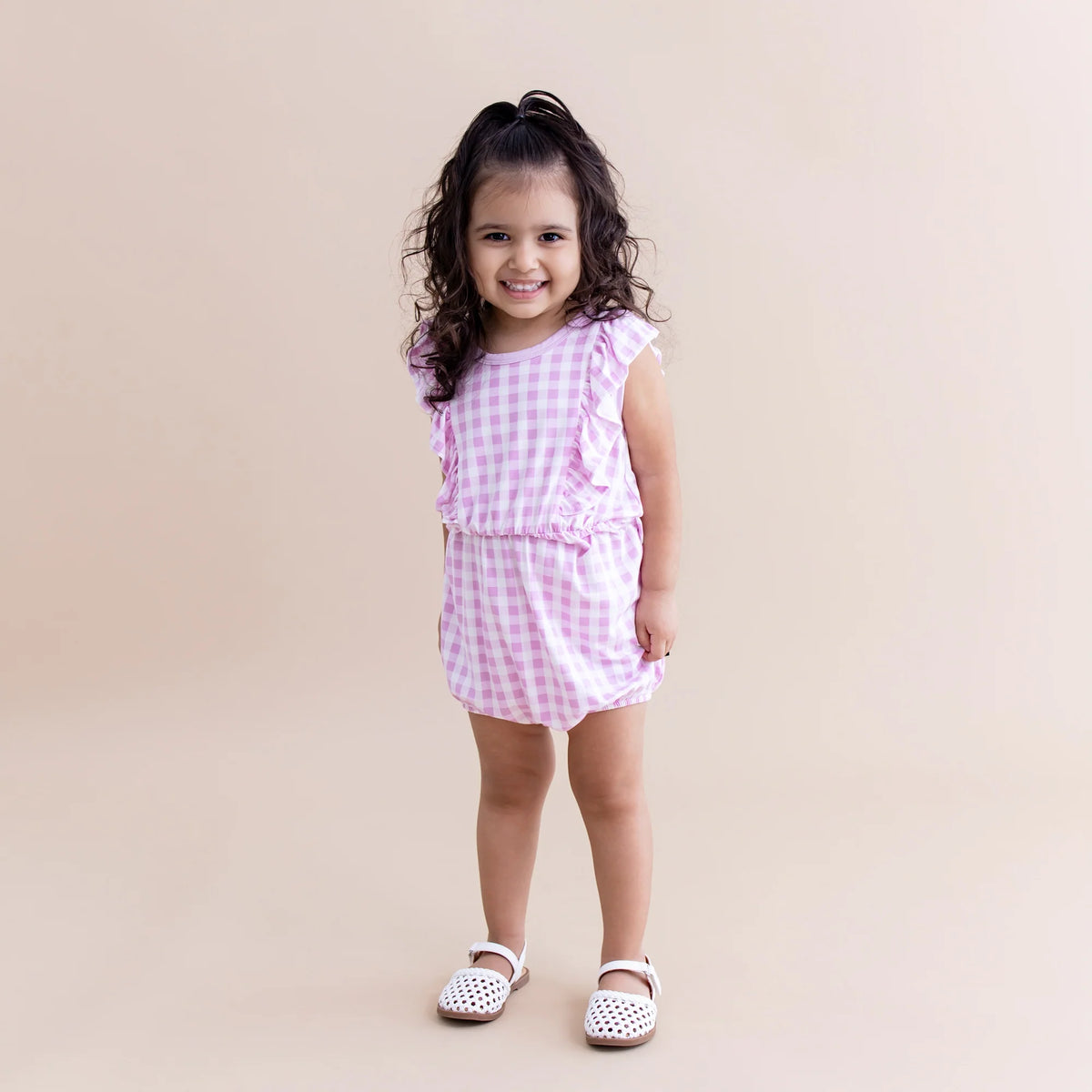 Bubble Romper in Gingham Thistle
